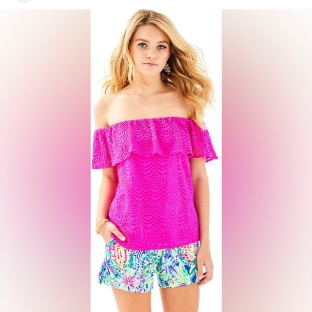 Lilly Pulitzer Off-Shoulder Pink Lace Top